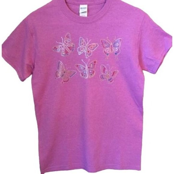 T Shirt Butterfly Butterflies Glitter Gildan Brand Size Unisex Small NEW NWOT S - Picture 1 of 2